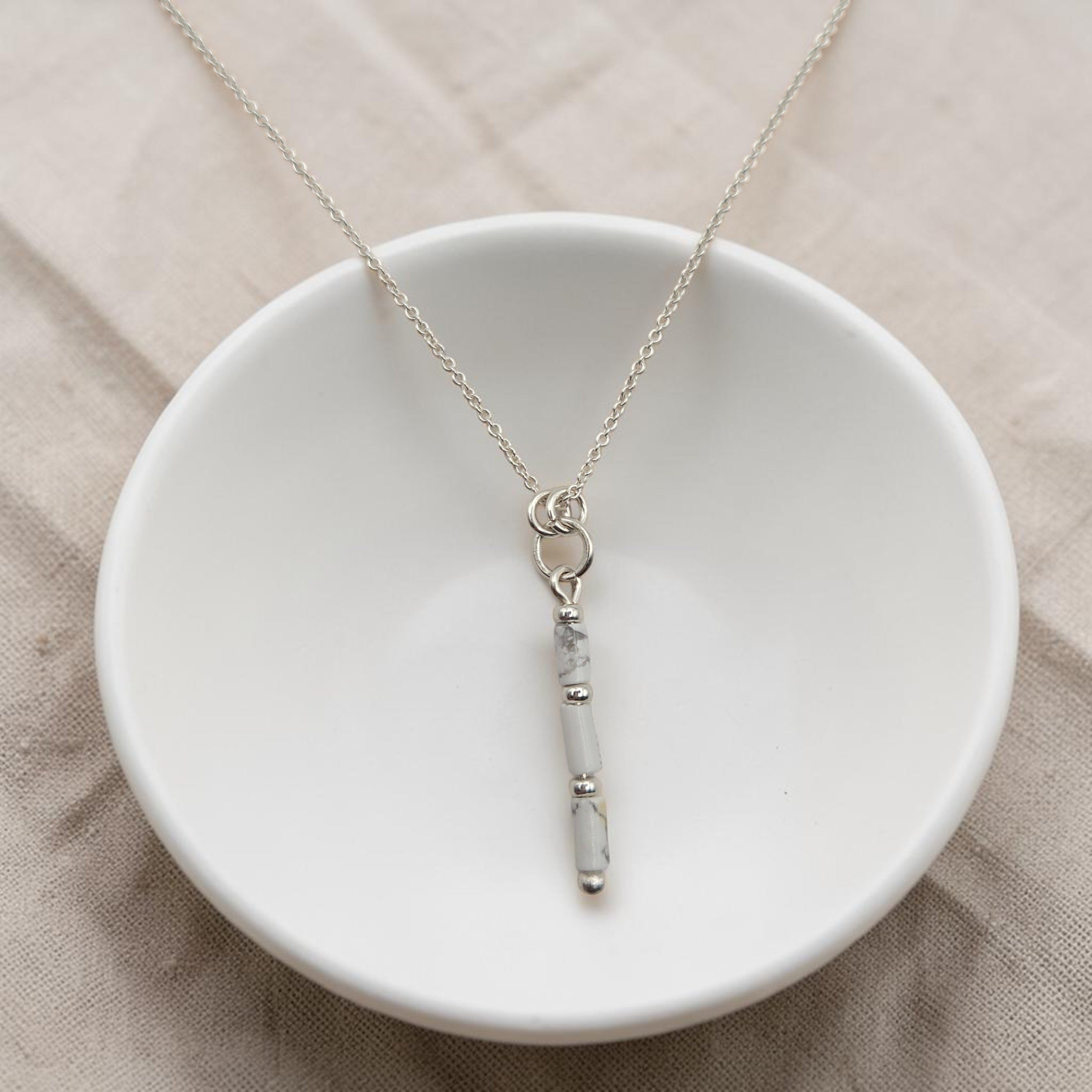 Bijou by SAM First Snow necklace featuring natural white howlite tube beads on a delicate sterling silver chain.