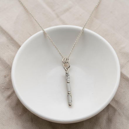 Bijou by SAM First Snow necklace featuring natural white howlite tube beads on a delicate sterling silver chain.