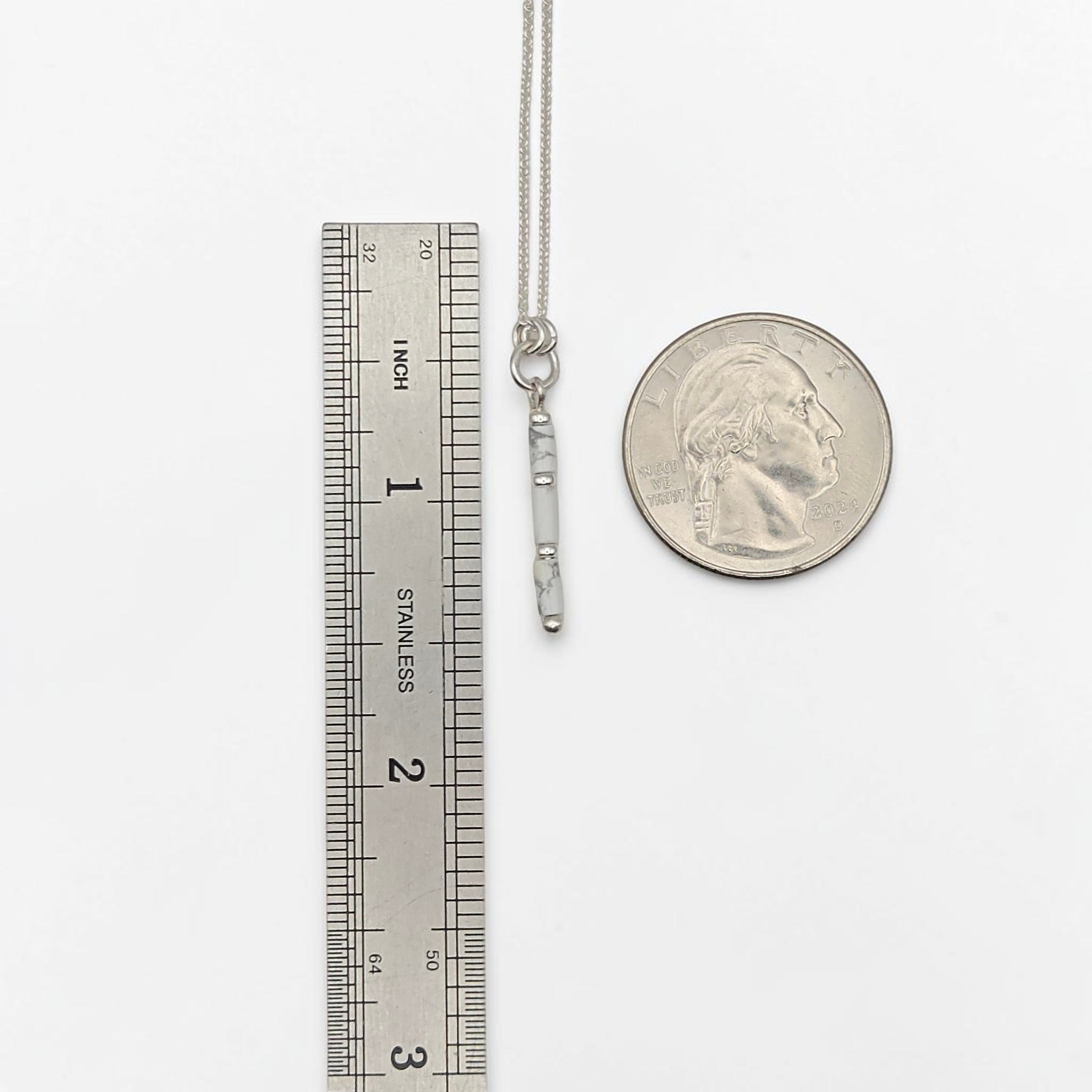 Bijou by SAM First Snow necklace featuring a natural white howlite tube bead on a delicate sterling silver chain.