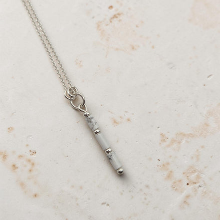 Bijou by SAM First Snow necklace featuring a natural white howlite tube bead on a delicate sterling silver chain.