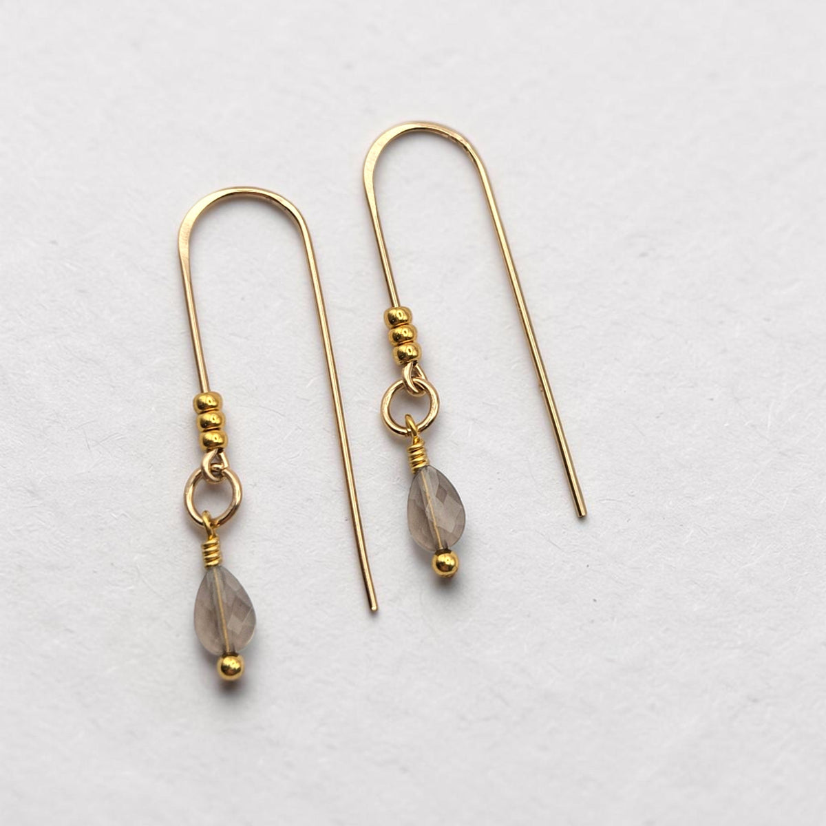Bijou by SAM teardrop threader earrings featuring genuine Ice Obsidian gemstones on 14k gold fill wire.