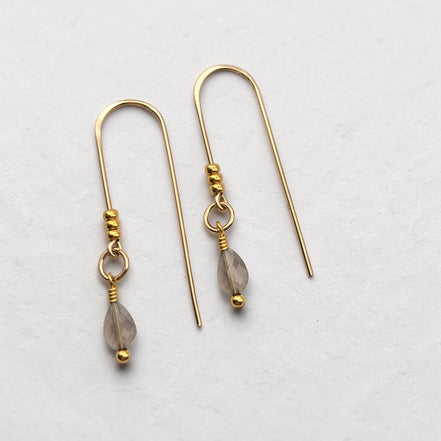 Bijou by SAM teardrop threader earrings featuring genuine Ice Obsidian gemstones on 14k gold fill wire.