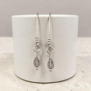 Bijou by SAM teardrop threader earrings featuring faceted Ice Obsidian gemstones on polished sterling silver wire.