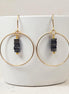 Bijou by SAM handmade gold hoop earrings featuring a delicate stack of deep blue square-cut iolite gemstones