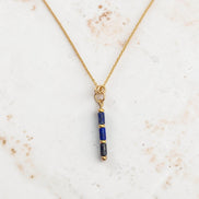 Bijou by SAM Midnight Sky necklace featuring natural blue lapis lazuli tube beads on a delicate 14k gold fill chain.