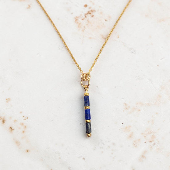 Bijou by SAM Midnight Sky necklace featuring natural blue lapis lazuli tube beads on a delicate 14k gold fill chain.