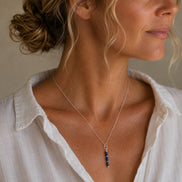 Bijou by SAM Midnight Sky necklace featuring natural blue lapis lazuli tube beads on a delicate sterling silver chain