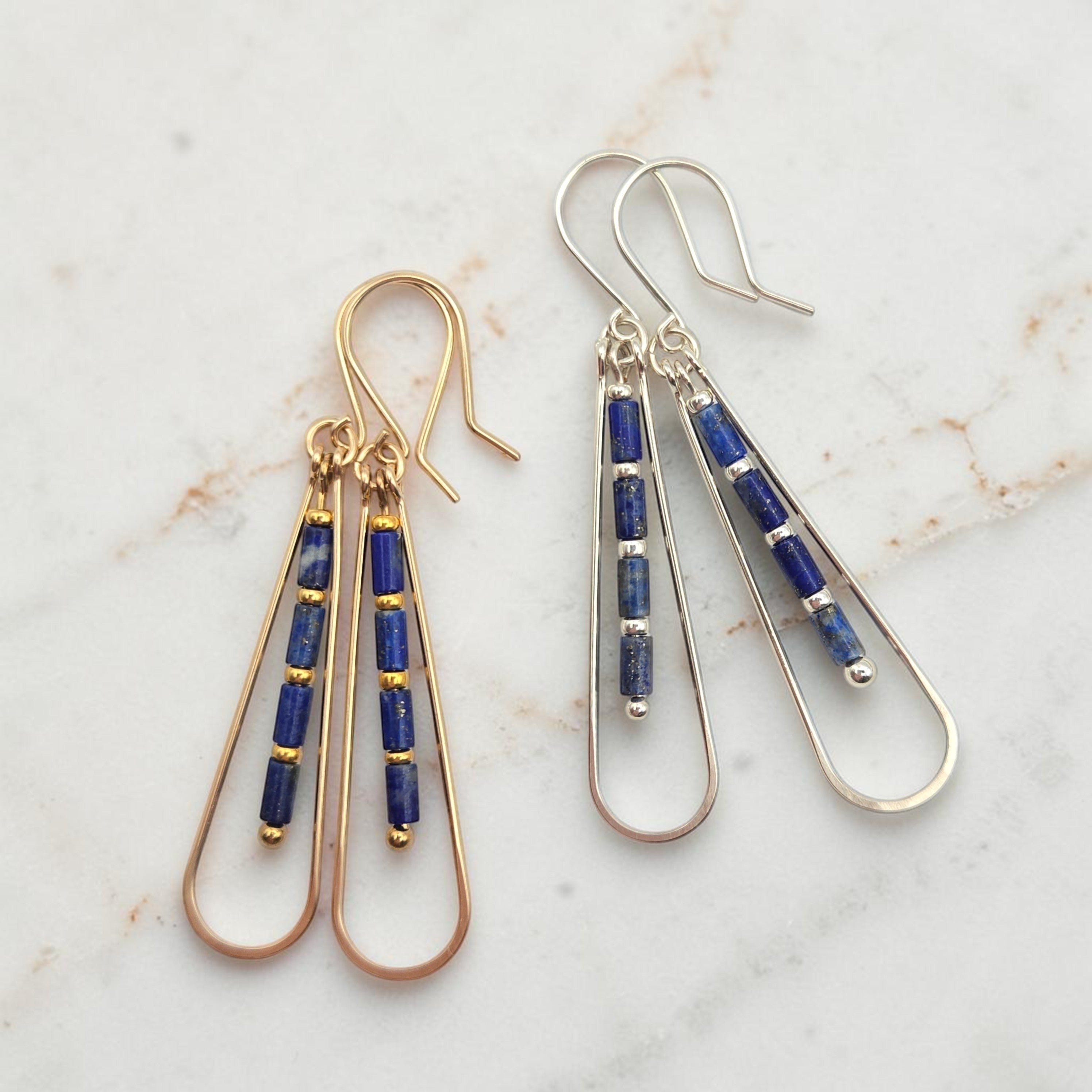 Bijou by SAM Midnight Sky teardrop earrings with blue Lapis Lazuli beads in 14k gold fill and sterling silver