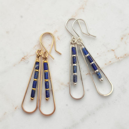 Bijou by SAM Midnight Sky teardrop earrings with blue Lapis Lazuli beads in 14k gold fill and sterling silver
