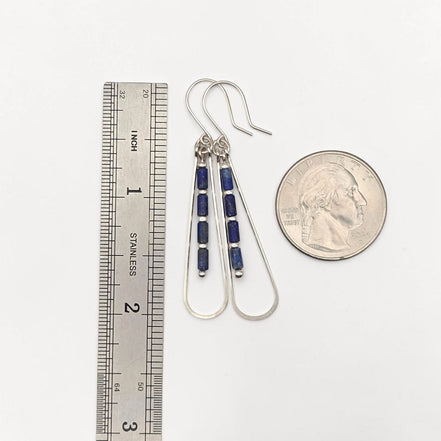 Bijou by SAM Midnight Sky teardrop earrings with blue Lapis Lazuli tube beads and sterling silver hoops.