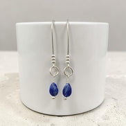 Bijou by SAM handcrafted sterling silver threader earrings featuring teardrop-shaped genuine Lapis Lazuli gemstones.