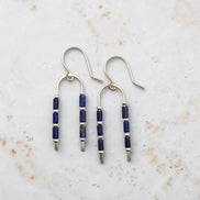 Bijou by SAM handcrafted wishbone earrings featuring blue lapis lazuli tube stones on sterling silver wire
