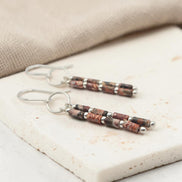 Bijou by SAM Wild Mesa dangle earrings featuring natural Leopard Skin Jasper tube beads and Argentium Sterling Silver.