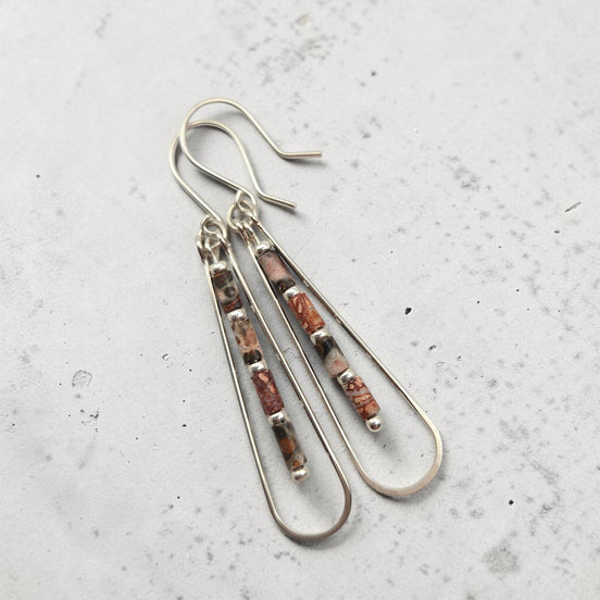 Bijou by SAM Wild Mesa teardrop earrings with leopard skin jasper tube beads and sterling silver hoops.