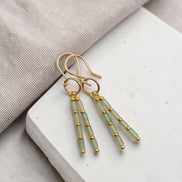 Bijou by SAM Mossy Creek earrings featuring green aventurine tube beads and 14k gold fill handmade hoops.