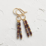 Bijou by SAM Painted Bluff earrings featuring natural red rainbow jasper tube beads and 14k gold fill dangle design.