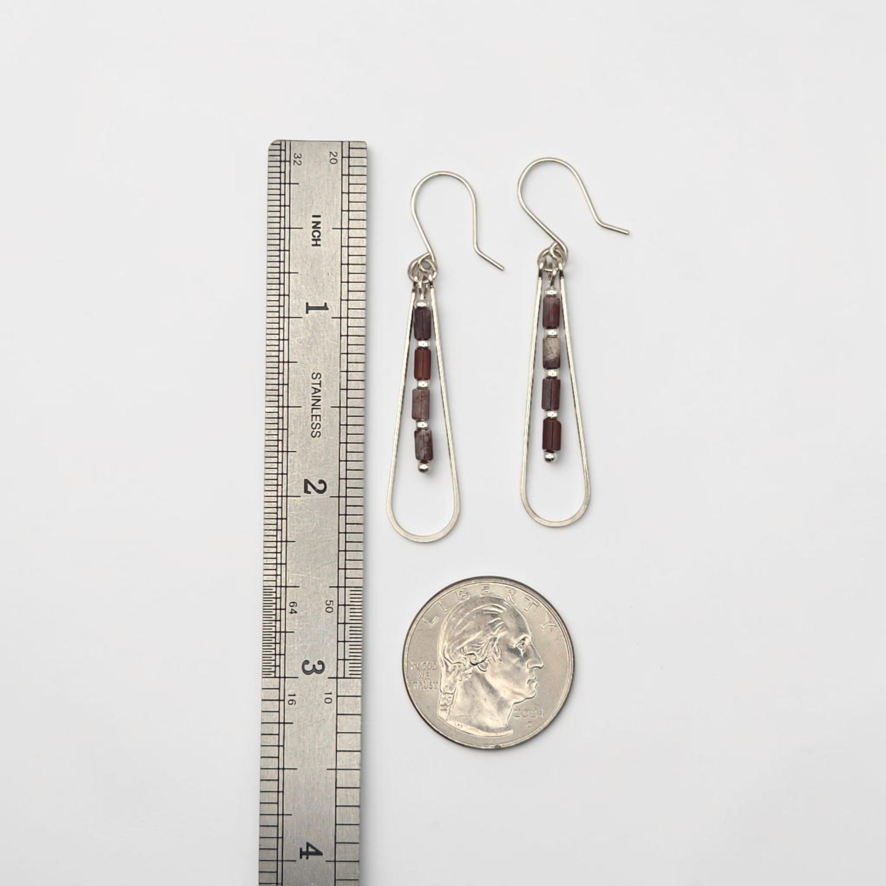 Bijou by SAM Painted Bluff teardrop earrings with maroon and gray Red Rainbow Jasper beads in sterling silver.