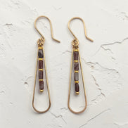 Bijou by SAM Painted Bluff teardrop hoop earrings featuring maroon and gray Red Rainbow Jasper beads in 14k gold fill.