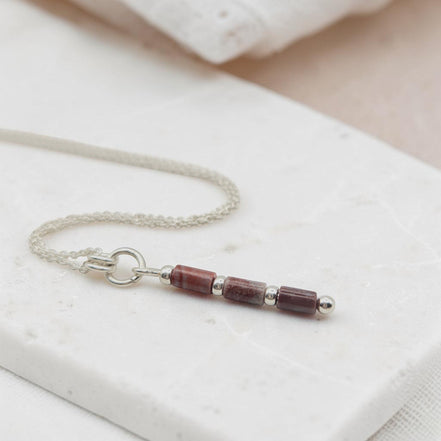 Bijou by SAM Painted Bluff necklace with natural red rainbow jasper tube beads and sterling silver chain.