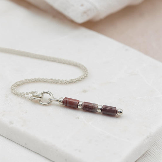 Bijou by SAM Painted Bluff necklace with natural red rainbow jasper tube beads and sterling silver chain.