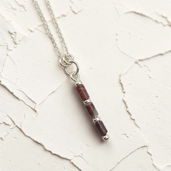 Bijou by SAM Painted Bluff necklace with natural red rainbow jasper tube beads and sterling silver chain