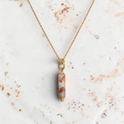 Bijou by SAM Olivia necklace featuring a cylindrical Redline Jasper bead on a delicate 14k gold fill chain.