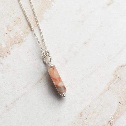 Bijou by SAM Olivia necklace featuring a cylindrical Redline Jasper stone on a delicate sterling silver chain.
