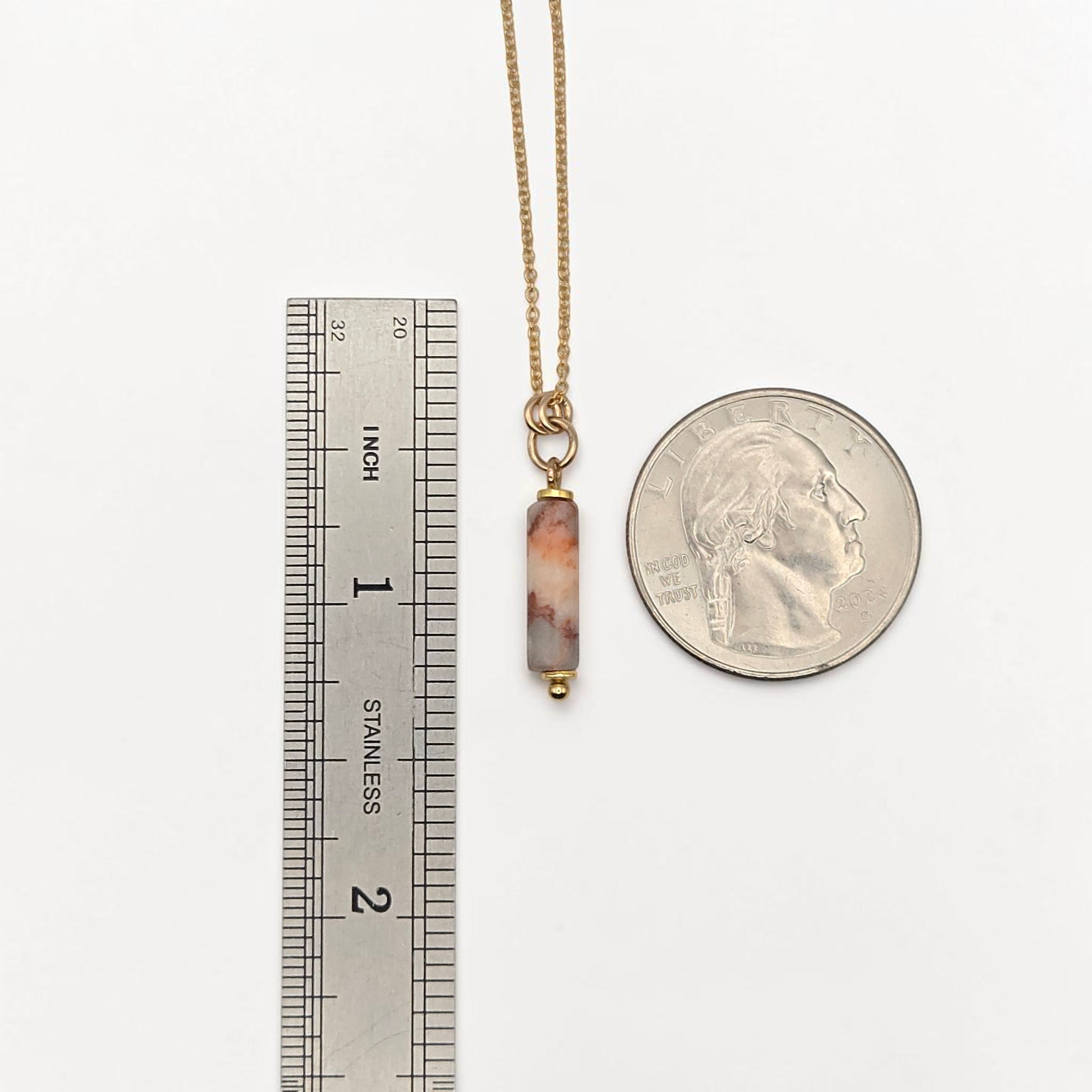 Bijou by SAM Olivia necklace featuring a cylindrical Redline Jasper bead on a delicate 14k gold fill chain.
