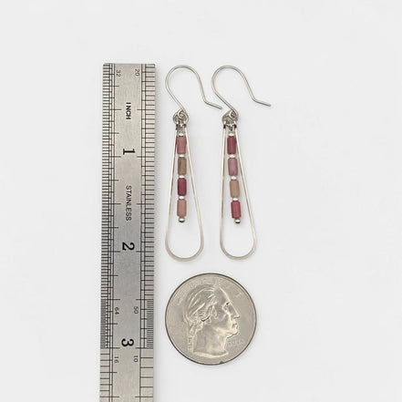 Bijou by SAM Rose Bluff teardrop hoop earrings with pink Rhodonite tube beads in Argentium Sterling Silver.