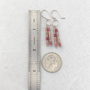 Bijou by SAM Rose Bluff earrings featuring pink rhodonite tube beads on sterling silver hoops with size reference.