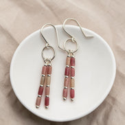 Bijou by SAM Rose Bluff dangle earrings featuring pink rhodonite tube beads and sterling silver hoops.