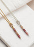 Bijou by SAM Rose Bluff necklaces featuring natural pink rhodonite tube beads on gold fill and sterling silver chains.