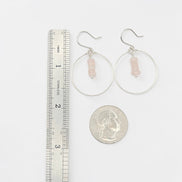 Bijou by SAM handmade sterling silver hoop earrings featuring a delicate stack of pale pink square-cut Rose Quartz.