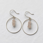 Bijou by SAM handmade sterling silver hoop earrings featuring a delicate stack of pale pink square-cut Rose Quartz.