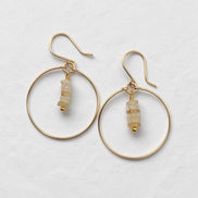Bijou by SAM handmade gold hoop earrings featuring a delicate stack of square-cut pale yellow rutilated quartz stones.