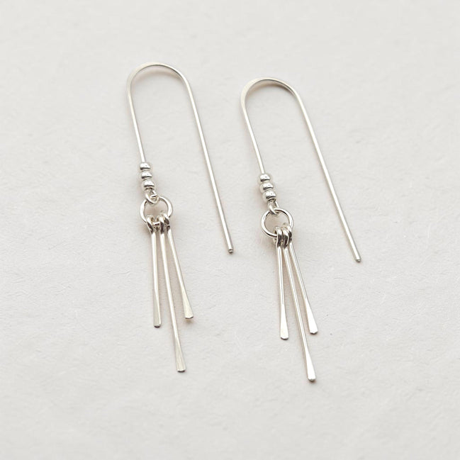 Bijou by SAM minimalist sterling silver threader earrings featuring three delicate metal fringes on a polished hoop.