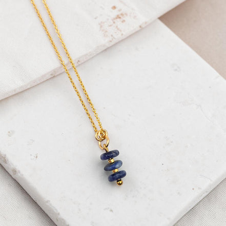 Bijou by SAM Milky Way necklace featuring three blue sodalite gemstone beads on a delicate gold chain.