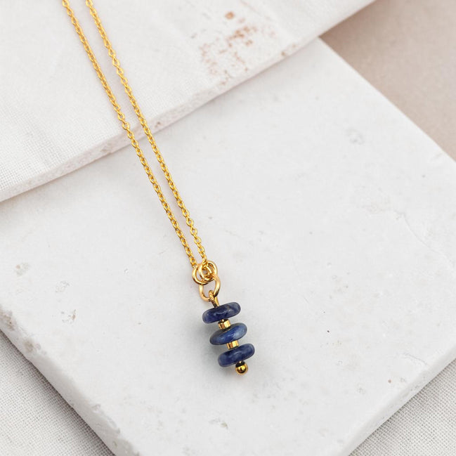 Bijou by SAM Milky Way necklace featuring three blue sodalite gemstone beads on a delicate gold chain.