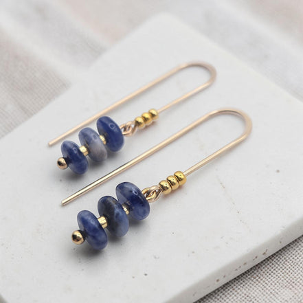 Bijou by SAM Milky Way threader earrings featuring deep blue sodalite beads on 14k gold filled wire.