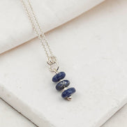 Bijou by SAM Milky Way necklace featuring three blue sodalite gemstone beads on a delicate sterling silver chain.
