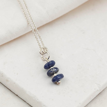 Bijou by SAM Milky Way necklace featuring three blue sodalite gemstone beads on a delicate sterling silver chain.