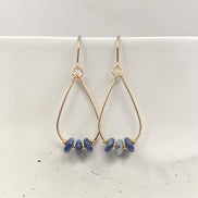 Bijou by SAM Milky Way teardrop hoop earrings featuring blue sodalite stones and 14k gold fill wire.