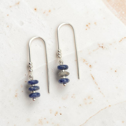 Bijou by SAM Milky Way threader earrings featuring deep blue sodalite beads on sterling silver wire.
