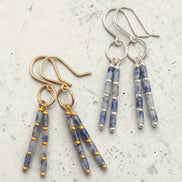 Bijou by SAM Stone Creek dangle earrings with blue spot jasper tube beads in 14k gold fill and sterling silver.