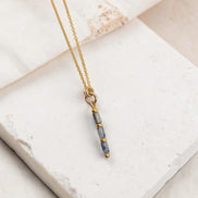 Bijou by SAM Stone Creek necklace featuring blue spot jasper tube beads on a delicate 14k gold fill chain