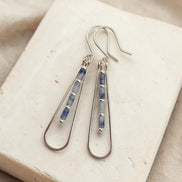 Bijou by SAM Stone Creek teardrop earrings featuring blue spot jasper tube beads in sterling silver hoops.