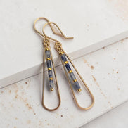 Bijou by SAM Stone Creek teardrop hoop earrings with blue spot jasper tube beads and 14k gold fill wire.