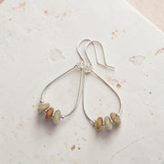 Bijou by SAM Stardust teardrop hoop earrings featuring cream and coral crazy lace agate stones in sterling silver.