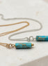 Bijou by SAM Mia necklace featuring turquoise jasper cylinder beads on delicate gold fill and sterling silver chains.
