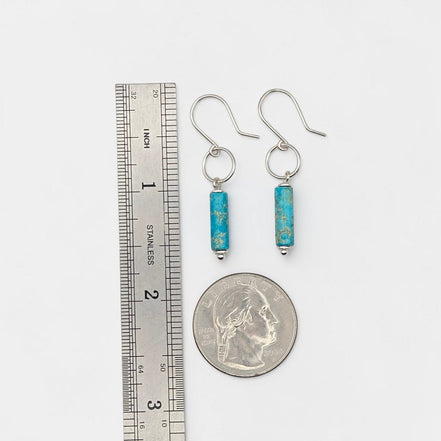 Bijou by SAM Mia earrings featuring turquoise jasper cylinders on handcrafted sterling silver hoops and earwires.